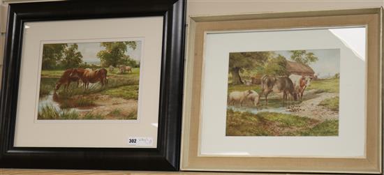 G. Rockhill, two watercolours, Canterbury Meadows, signed, 23 x 32cm.